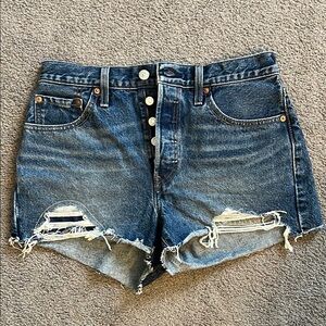 Levi's 501 Women’s Size 28 Blue Jean Shorts High-Waisted Distressed